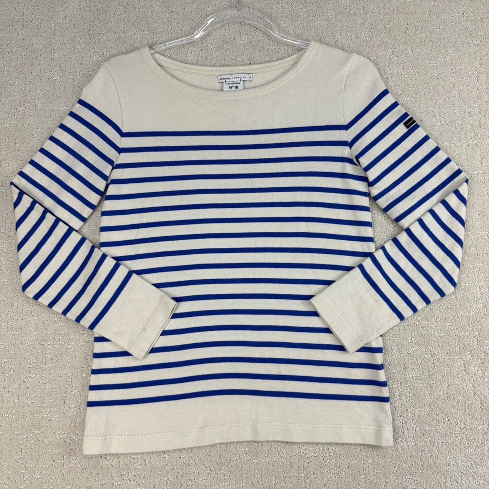 Armor-Lux x Cyrillus Striped Top Womens S Cream Blue Nautical Breton Long Sleeve